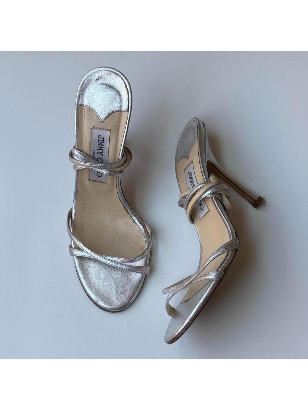 Vintage Jimmy Choo London metallic silver strappy heels